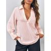 imageCicy Bell Womens Deep V Neck Blouse Casual Striped Long Sleeve Loose Fit Work Shirt TopsPink