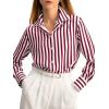 imageCicy Bell Womens Striped Button Down Shirts Casual Satin Long Sleeve Loose Work Blouse TopsBurgundy