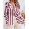 imageCicy Bell Womens Striped Button Down Shirts Casual Satin Long Sleeve Loose Work Blouse TopsBurgundy