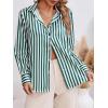 imageCicy Bell Womens Striped Button Down Shirts Casual Satin Long Sleeve Loose Work Blouse TopsDark Green