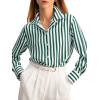 imageCicy Bell Womens Striped Button Down Shirts Casual Satin Long Sleeve Loose Work Blouse TopsDark Green