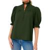 imageCicy Bell Womens Summer Blouse Dressy Casual Mock Neck Button Ruffle Puff Sleeve Loose Fit ShirtsArmy Green