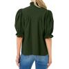 imageCicy Bell Womens Summer Blouse Dressy Casual Mock Neck Button Ruffle Puff Sleeve Loose Fit ShirtsArmy Green