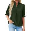 imageCicy Bell Womens Summer Blouse Dressy Casual Mock Neck Button Ruffle Puff Sleeve Loose Fit ShirtsArmy Green
