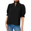 imageCicy Bell Womens Summer Blouse Dressy Casual Mock Neck Button Ruffle Puff Sleeve Loose Fit ShirtsBlack