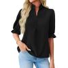 imageCicy Bell Womens Summer Blouse Dressy Casual Mock Neck Button Ruffle Puff Sleeve Loose Fit ShirtsBlack