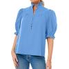 imageCicy Bell Womens Summer Blouse Dressy Casual Mock Neck Button Ruffle Puff Sleeve Loose Fit ShirtsBlue