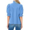 imageCicy Bell Womens Summer Blouse Dressy Casual Mock Neck Button Ruffle Puff Sleeve Loose Fit ShirtsBlue