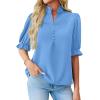imageCicy Bell Womens Summer Blouse Dressy Casual Mock Neck Button Ruffle Puff Sleeve Loose Fit ShirtsBlue