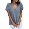 imageCicy Bell Womens Summer Oversized TShirts V Neck Rolled Short Sleeve Casual Tops Loose Fit Tunic TeesBluish Grey