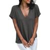 imageCicy Bell Womens Summer Oversized TShirts V Neck Rolled Short Sleeve Casual Tops Loose Fit Tunic TeesDark Grey