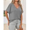 imageCicy Bell Womens Summer Oversized TShirts V Neck Rolled Short Sleeve Casual Tops Loose Fit Tunic TeesGrey