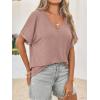 imageCicy Bell Womens Summer Oversized TShirts V Neck Rolled Short Sleeve Casual Tops Loose Fit Tunic TeesPink