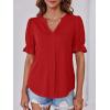 imageCicy Bell Womens V Neck Blouses Puff Sleeve Ruffle Summer Casual Shirt Tunic Tops