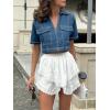 imageCicy Bell Womens V Neck Denim Crop Tops Summer Y2k Going Out Jean Shirts Loose Fit Short Sleeve Collared Polo TeeBlue