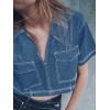 imageCicy Bell Womens V Neck Denim Crop Tops Summer Y2k Going Out Jean Shirts Loose Fit Short Sleeve Collared Polo TeeBlue