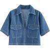 imageCicy Bell Womens V Neck Denim Crop Tops Summer Y2k Going Out Jean Shirts Loose Fit Short Sleeve Collared Polo TeeBlue