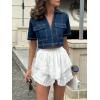 imageCicy Bell Womens V Neck Denim Crop Tops Summer Y2k Going Out Jean Shirts Loose Fit Short Sleeve Collared Polo TeeNavy