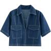 imageCicy Bell Womens V Neck Denim Crop Tops Summer Y2k Going Out Jean Shirts Loose Fit Short Sleeve Collared Polo TeeNavy