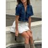 imageCicy Bell Womens V Neck Denim Crop Tops Summer Y2k Going Out Jean Shirts Loose Fit Short Sleeve Collared Polo TeeNavy