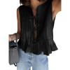 imageCicy Bell Womens Bow Front Tie Tank Tops Pleated Babydoll Top Sleeveless Cute Coquette Shirt Summer OutfitsBlack