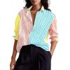imageCicy Bell Womens Color Block Striped Button Down Shirts Oversized Trendy Casual Blouses Long Sleeve TopsBlue