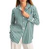imageCicy Bell Womens Striped Button Down Shirts Casual Satin Long Sleeve Loose Work Blouse TopsDark Green
