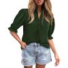 imageCicy Bell Womens Summer Blouse Dressy Casual Mock Neck Button Ruffle Puff Sleeve Loose Fit ShirtsArmy Green