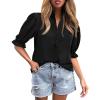imageCicy Bell Womens Summer Blouse Dressy Casual Mock Neck Button Ruffle Puff Sleeve Loose Fit ShirtsBlack