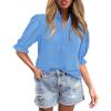 imageCicy Bell Womens Summer Blouse Dressy Casual Mock Neck Button Ruffle Puff Sleeve Loose Fit ShirtsBlue