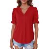 imageCicy Bell Womens V Neck Blouses Puff Sleeve Ruffle Summer Casual Shirt Tunic Tops