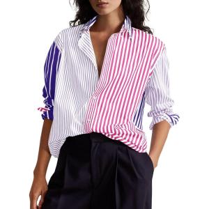 imageCicy Bell Womens Color Block Striped Button Down Shirts Oversized Trendy Casual Blouses Long Sleeve TopsPurple