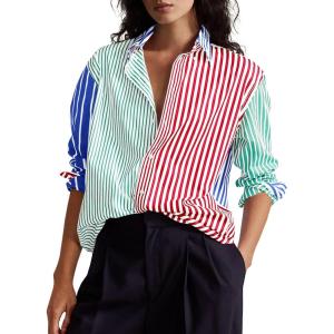imageCicy Bell Womens Color Block Striped Button Down Shirts Oversized Trendy Casual Blouses Long Sleeve TopsRed
