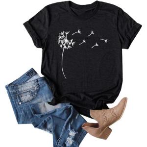 imageCicy Bell Womens Dandelion Print T Shirts Cute Graphic Tees Short Sleeve Summer Cotton Tee TopsBlack