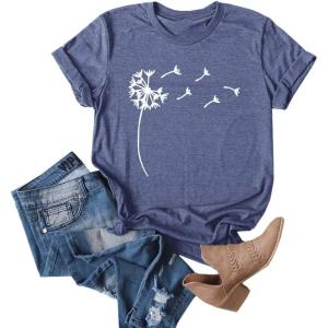 imageCicy Bell Womens Dandelion Print T Shirts Cute Graphic Tees Short Sleeve Summer Cotton Tee TopsBlue