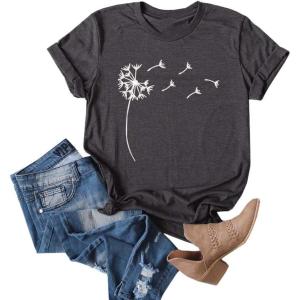 imageCicy Bell Womens Dandelion Print T Shirts Cute Graphic Tees Short Sleeve Summer Cotton Tee TopsDark Grey