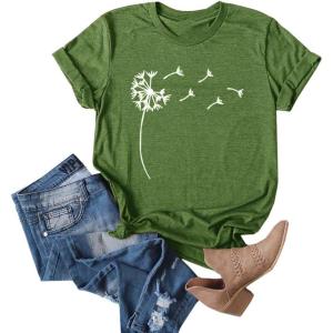 imageCicy Bell Womens Dandelion Print T Shirts Cute Graphic Tees Short Sleeve Summer Cotton Tee TopsGrass Green