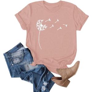 imageCicy Bell Womens Dandelion Print T Shirts Cute Graphic Tees Short Sleeve Summer Cotton Tee TopsPink