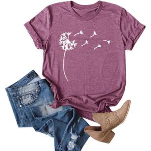 imageCicy Bell Womens Dandelion Print T Shirts Cute Graphic Tees Short Sleeve Summer Cotton Tee TopsPurple