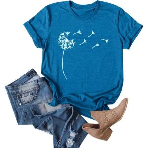 imageCicy Bell Womens Dandelion Print T Shirts Cute Graphic Tees Short Sleeve Summer Cotton Tee TopsSea Blue