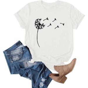 imageCicy Bell Womens Dandelion Print T Shirts Cute Graphic Tees Short Sleeve Summer Cotton Tee TopsWhite
