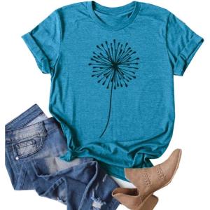 imageCicy Bell Womens Dandelion Print T Shirts Cute Graphic Tees Short Sleeve Summer Cotton Tee TopsZblue