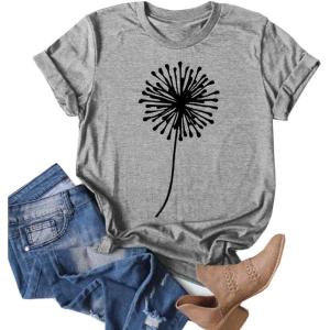 imageCicy Bell Womens Dandelion Print T Shirts Cute Graphic Tees Short Sleeve Summer Cotton Tee TopsZgrey