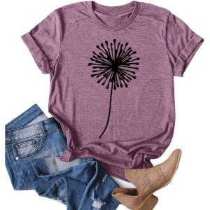 imageCicy Bell Womens Dandelion Print T Shirts Cute Graphic Tees Short Sleeve Summer Cotton Tee TopsZlight Purple
