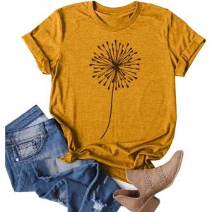 imageCicy Bell Womens Dandelion Print T Shirts Cute Graphic Tees Short Sleeve Summer Cotton Tee TopsZorange