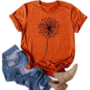 imageCicy Bell Womens Dandelion Print T Shirts Cute Graphic Tees Short Sleeve Summer Cotton Tee TopsZorangered
