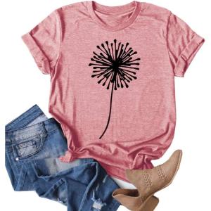 imageCicy Bell Womens Dandelion Print T Shirts Cute Graphic Tees Short Sleeve Summer Cotton Tee TopsZpink