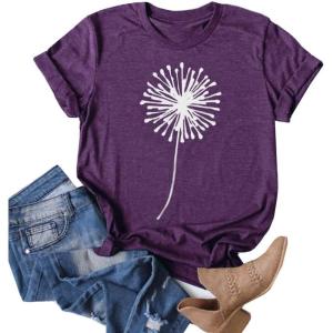 imageCicy Bell Womens Dandelion Print T Shirts Cute Graphic Tees Short Sleeve Summer Cotton Tee TopsZpurple