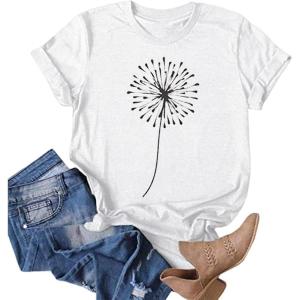 imageCicy Bell Womens Dandelion Print T Shirts Cute Graphic Tees Short Sleeve Summer Cotton Tee TopsZwhite