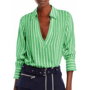 imageCicy Bell Womens Deep V Neck Blouse Casual Striped Long Sleeve Loose Fit Work Shirt TopsGreen